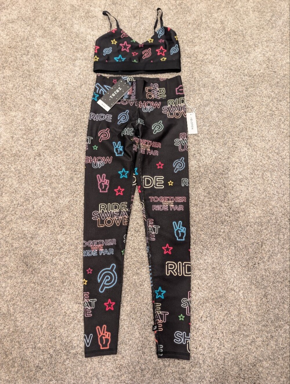 NWT Terez x Peloton Neon Signs High Waist Leggings & Bra Set Small